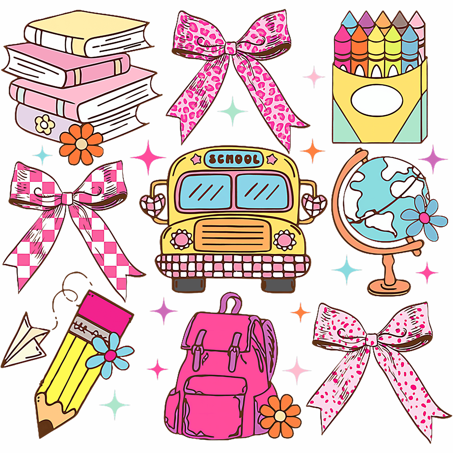 SCHOOL BUS PINK BOWS
