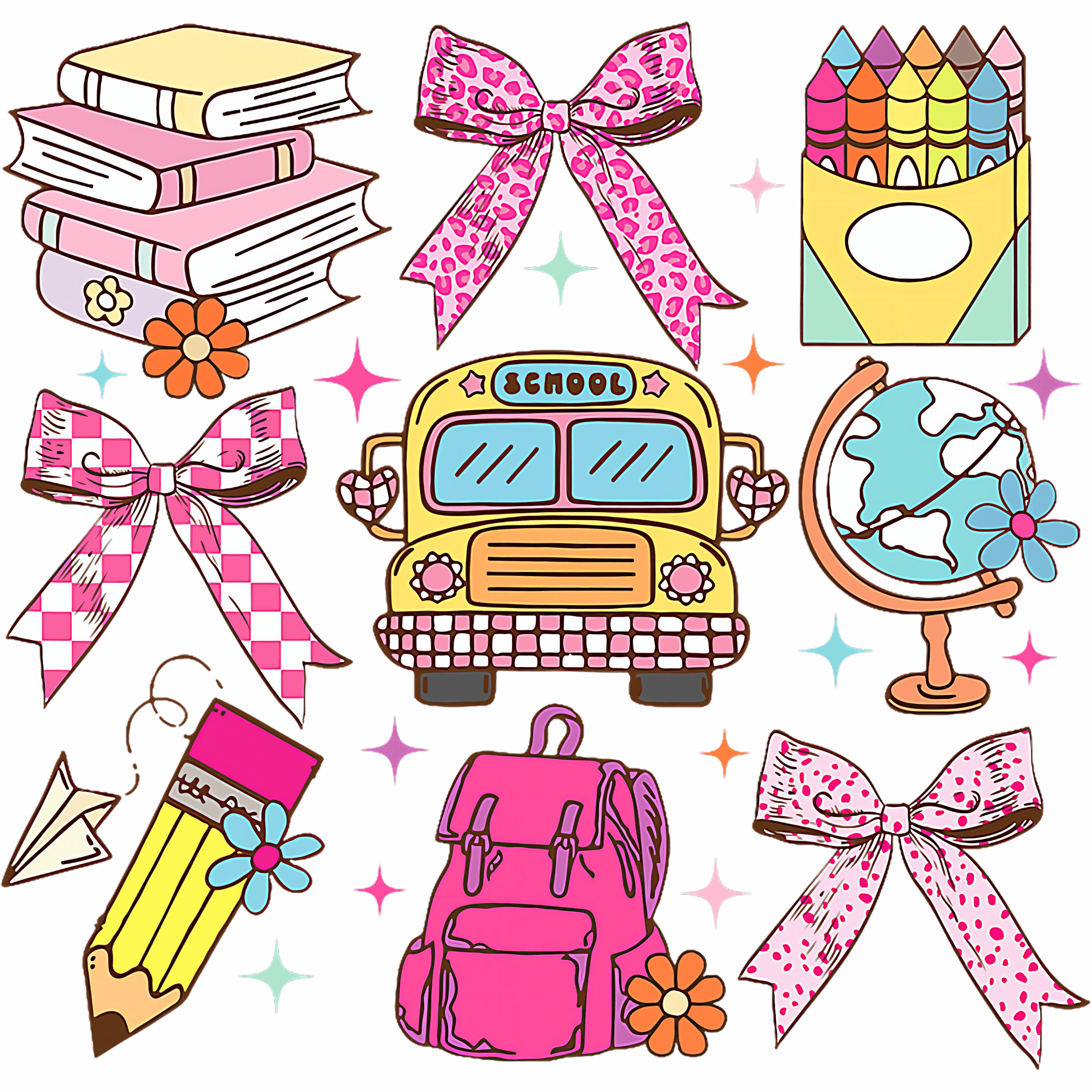 SCHOOL BUS PINK BOWS