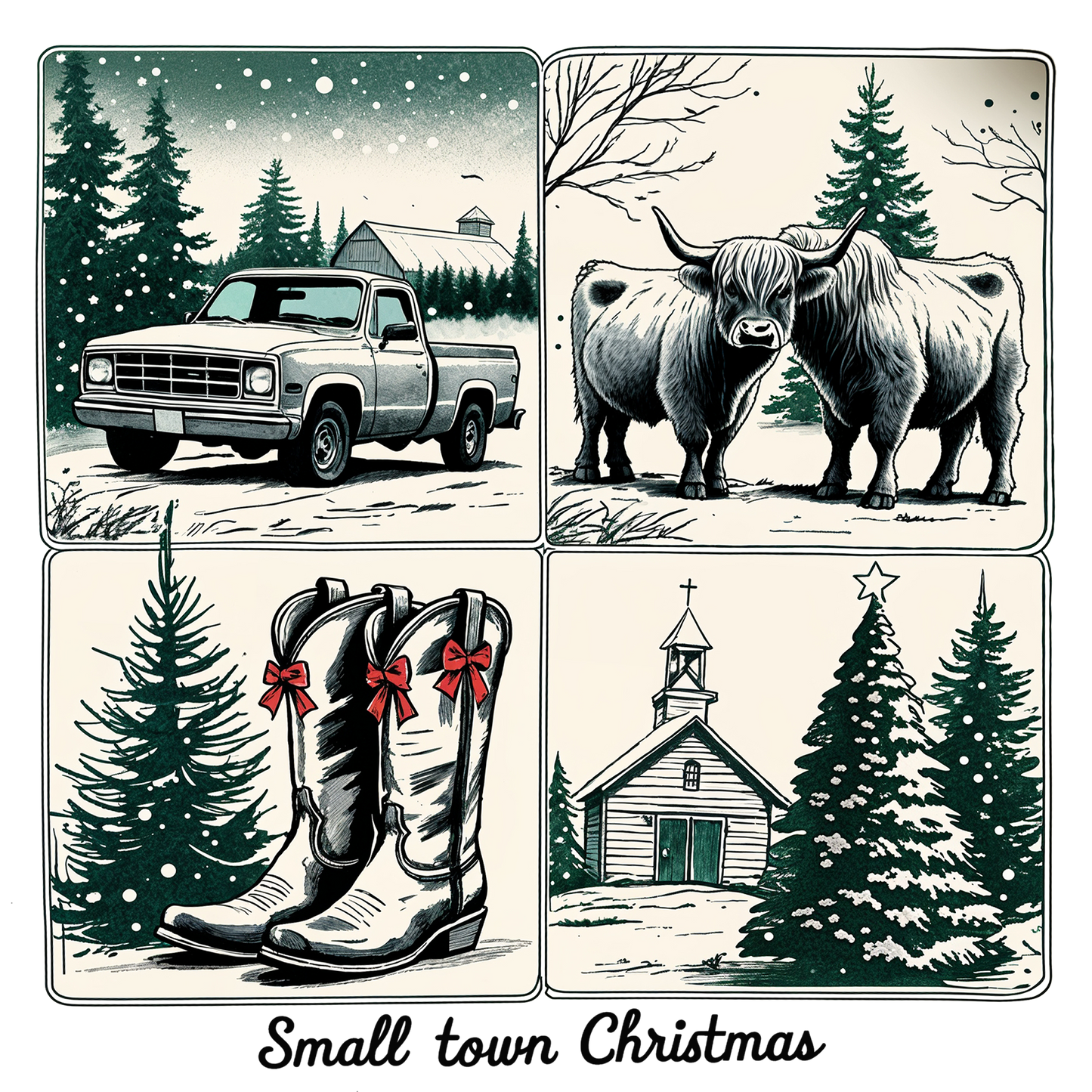 4 PANEL SMALL TOWN CHRISTMAS