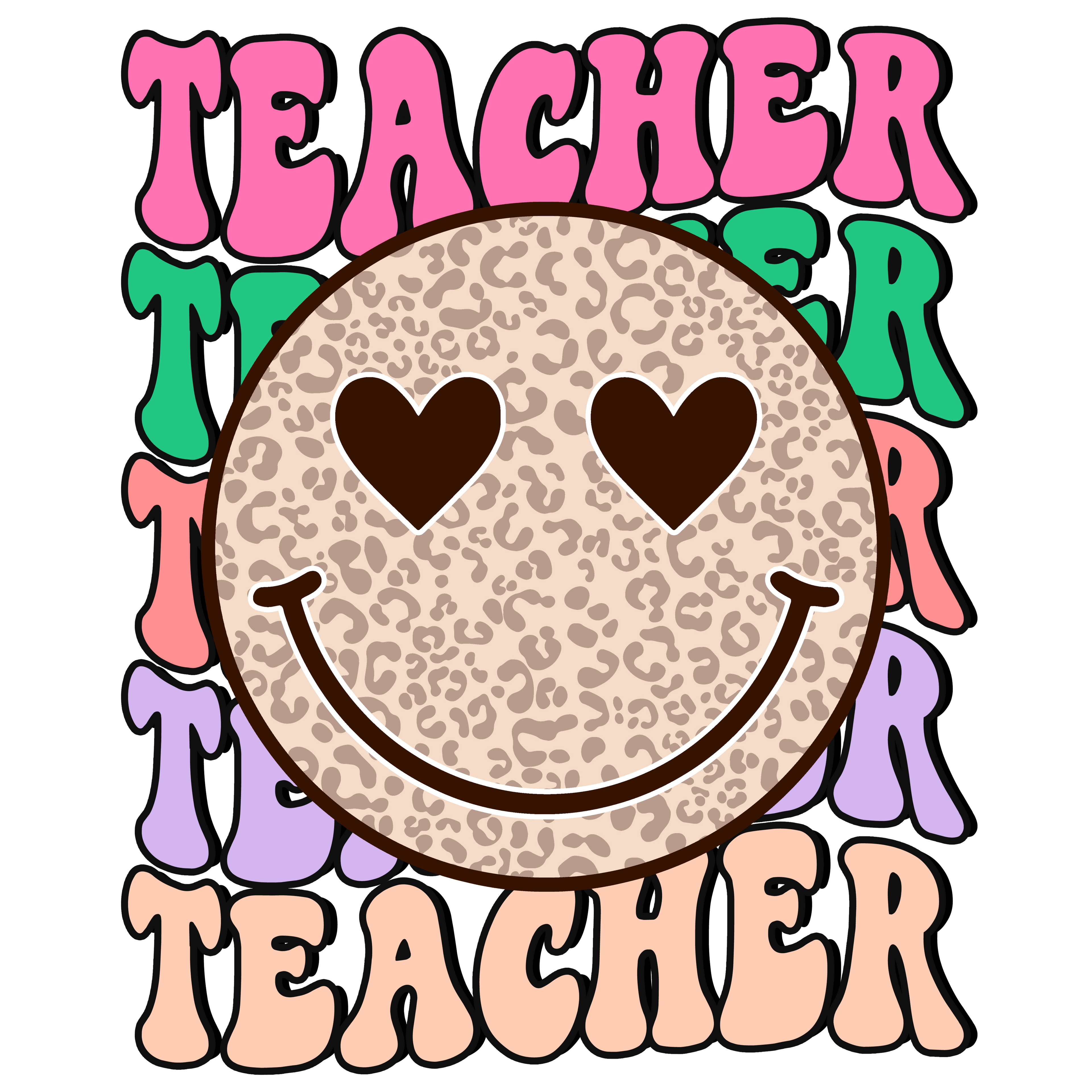 TEACHER SMILEY FACE CHEETAH PRINT