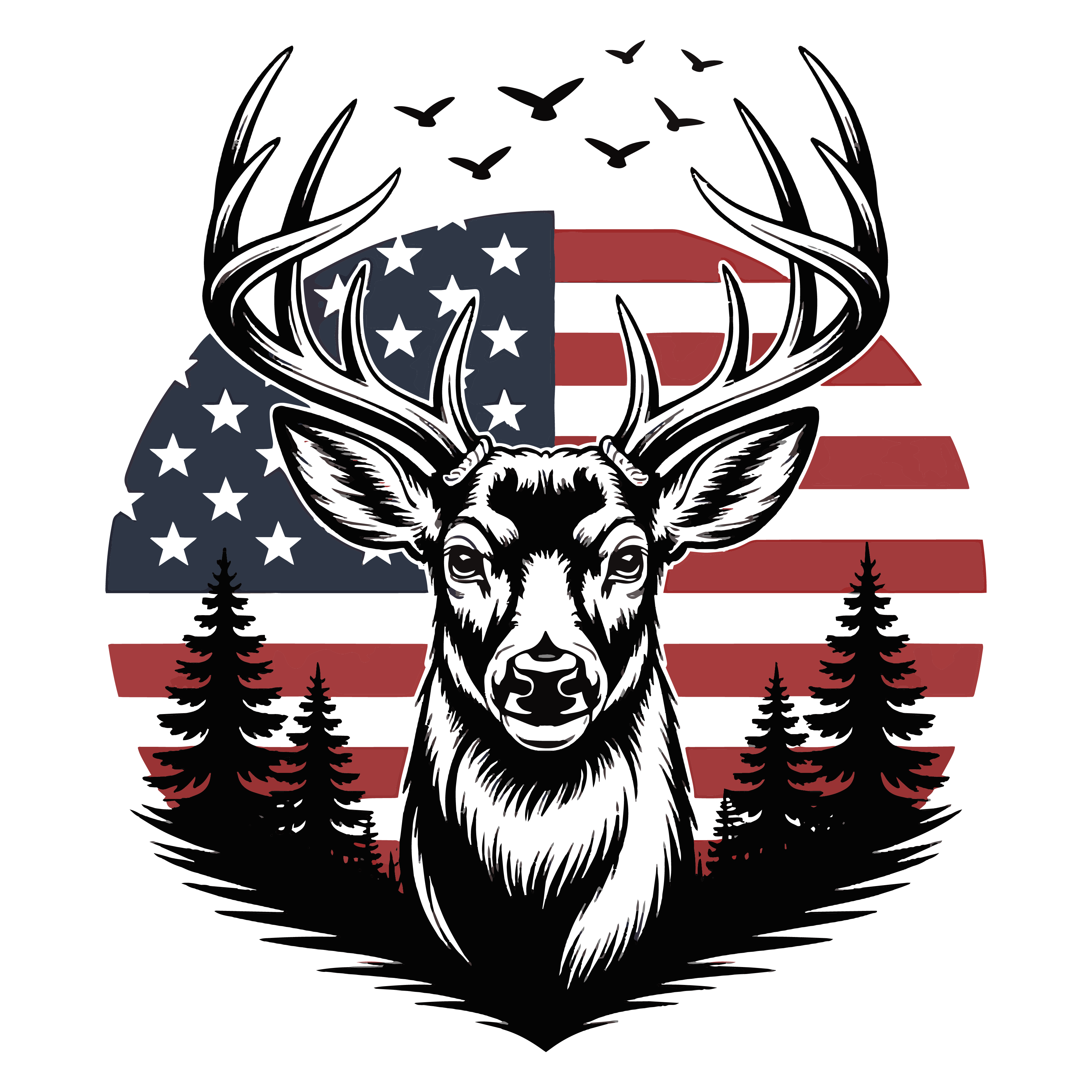 DEER ON AMERICAN FLAG