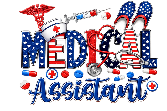 RED WHITE AND BLUE MDEICAL ASSISTANT