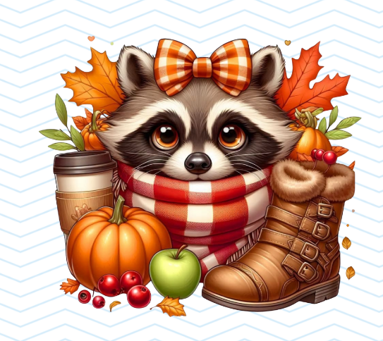 FALL RACCOON IN SCARF