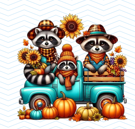 FALL RACCOON IN A TRUCK