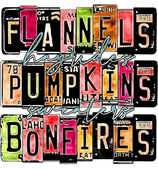 FLANNELS PUMPKINS BONFIRES LICENSE PLATE STYLE