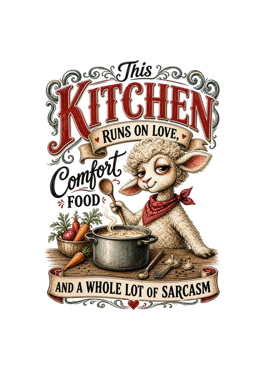 THIS KITCHEN RUNS ON LOVE COMFORT FOOD AND SARCASM
