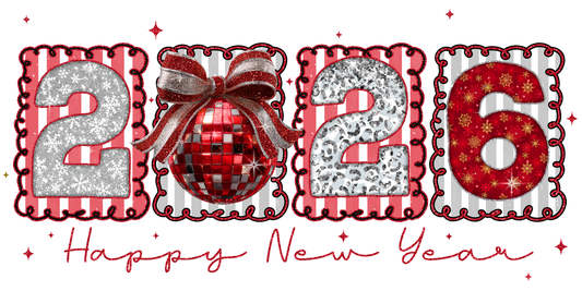 RED AND SILVER 2026 HAPPY NEW YEAR
