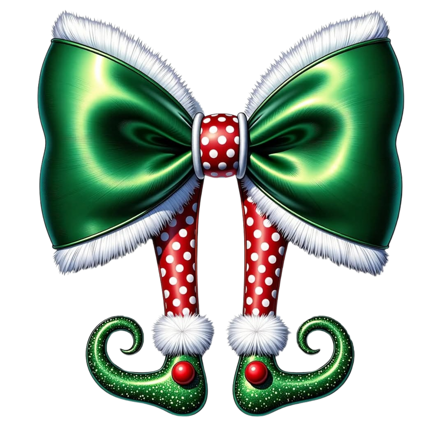 GREEN AND POLKA DOT ELF BOW