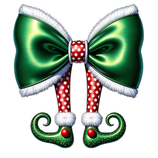 GREEN AND POLKA DOT ELF BOW
